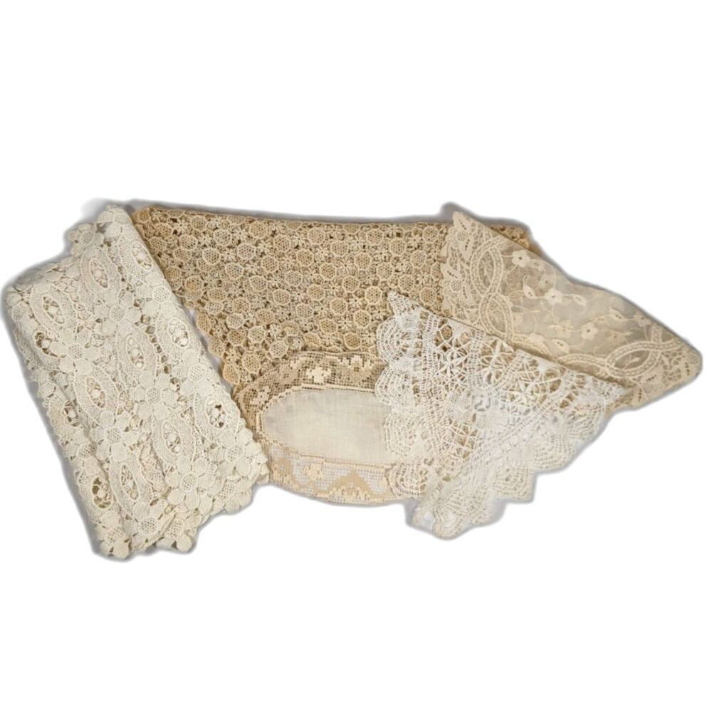 Doilies & Runners White Beige Use or Cut Cottage Farmhouse 5 Piece Vintage Lot